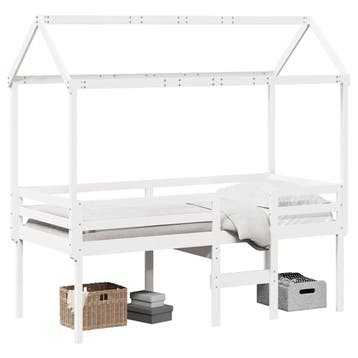 vidaXL Hoogslaper met dak massief grenenhout wit 90x190 cm, Verzenden, Nieuw