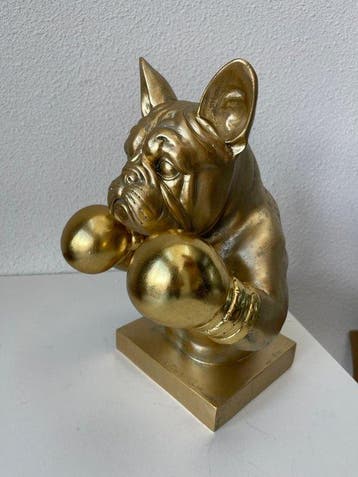 Beeld, Golden Buldog Boxer - 36 cm - Goudkleurige hars