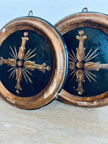Paar religieuze reliefs - 36 cm (2) - Antiek - hard hout -