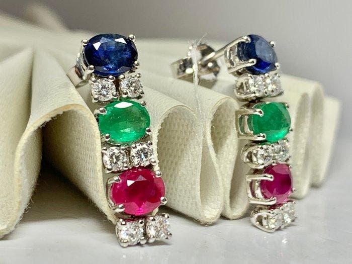 Pala Diamond - Statement oorbellen - 18 karaat Witgoud -, Handtassen en Accessoires, Antieke sieraden