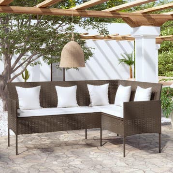 vidaXL Loungebank met kussens L-vormig poly rattan bruin, Tuin en Terras, Verzenden, Nieuw