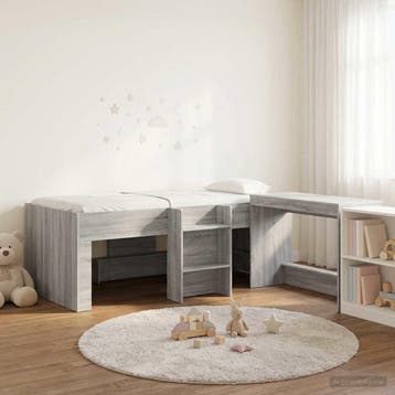vidaXL Kinderhoogslaper met bureau 2 st Grijs Sonoma Bewerkt, Huis en Inrichting, Slaapkamer | Bedden, Verzenden, Nieuw