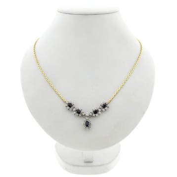 18 Krt. Gouden Cardano schakelcollier met saffier en diam..., Handtassen en Accessoires, Kettingen, Gebruikt, Ophalen of Verzenden