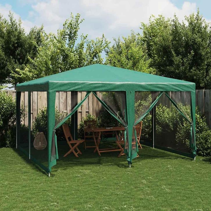 vidaXL Partytent met 8 mesh zijwanden 4x4 m HDPE groen, Jardin & Terrasse, Tonnelles, Envoi