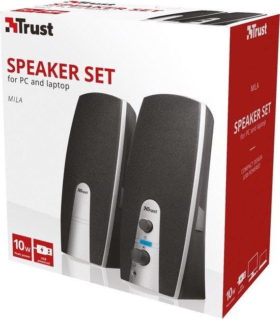 Speakerset met 3,5MM Audio Jack - ZwartTrust Mila 2.0 -, Computers en Software, Pc- en Netwerkkabels, Nieuw, Verzenden