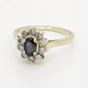 Bague - 14 carats Or jaune Saphir - Diamant, Bijoux, Sacs & Beauté