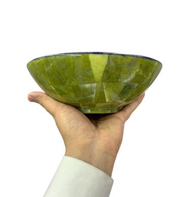 Serpentine met Lapis Lazuli-mozaïek Kom - Hoogte: 7 cm -