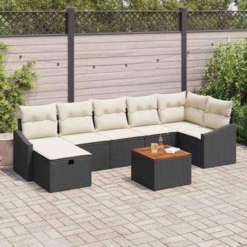 vidaXL Tuinbank Set met kussen met opslag 8 pcs Zwart Poly, Verzenden, Nieuw