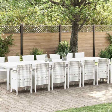 vidaXL Tuin eettafelset met kussens 15 st Wit PP, Verzenden, Nieuw