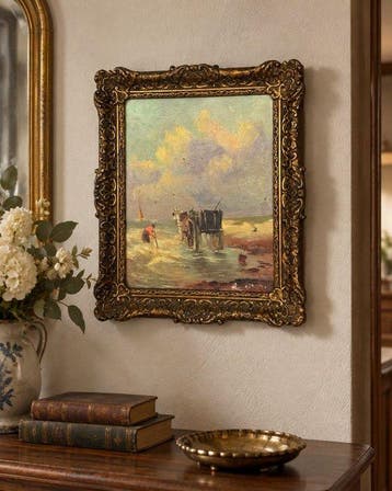 Hollandse school (XX) - Sfeervol strandgezicht met, Antiek en Kunst
