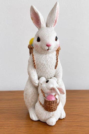 Sculpture, Charming Rabbit Family with Easter Baskets and