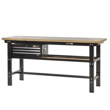 Werkbank zwart 200 cm met hardhouten blad en, Ophalen of Verzenden, Nieuw