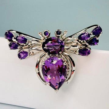 Sans prix de réserve - Broche Argent 925 naturel Améthyste