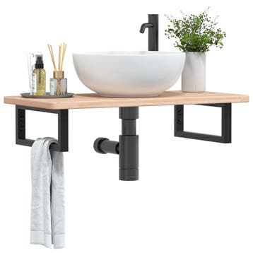 vidaXL Badkamer wandschap staal en massief eikenhout, Verzenden