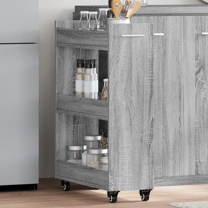 vidaXL Kast met wieltjes 60x22x79 bewerkt hout grijs sonoma, Huis en Inrichting, Kasten | Overige, Nieuw, Verzenden