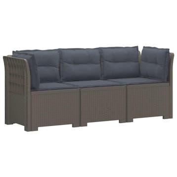 vidaXL 3-Zits Tu bank met Kussens Rattan Look PP Lichtgrijs, Verzenden