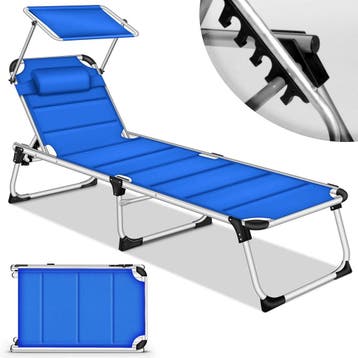 Ligbed - Ligstoel - Zonnebed - Opvouwbaar - Blauw - Tillvex®, Verzenden, Nieuw