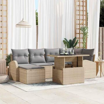 vidaXL Tuinbank Set 7 st Beige Poly rattan, Tuin en Terras, Verzenden, Nieuw