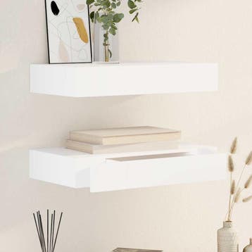 vidaXL Wandplanken zwevend met lades 2 st 48 cm wit, Verzenden
