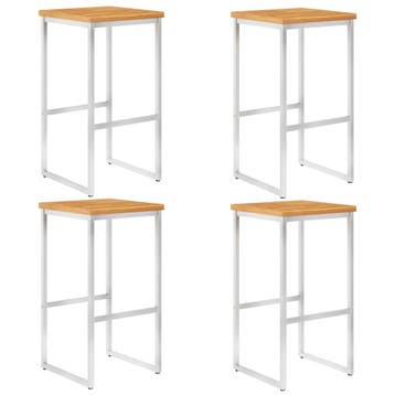 vidaXL Barstoelen 4 st massief acaciahout en roestvrij staal, Verzenden, Nieuw