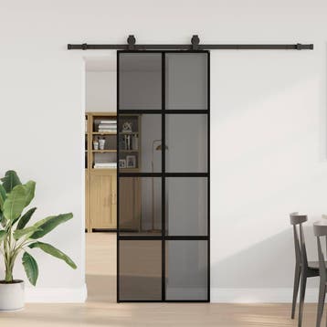 vidaXL Schuifdeur met beslagset 76x205 cm gehard glas zwart, Doe-het-zelf en Bouw, Verzenden, Nieuw