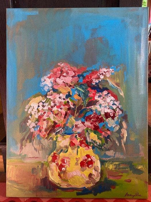 Marylène Madou - Hydrangea bouquet with ceramic vase, Antiquités & Art, Art | Peinture | Moderne