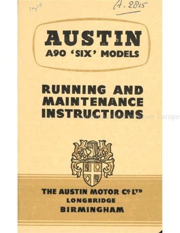 1955 AUSTIN A90 SIX INSTRUCTIEBOEKJE ENGELS