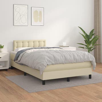 vidaXL Boxspring met matras kunstleer crèmekleurig 120x200, Verzenden