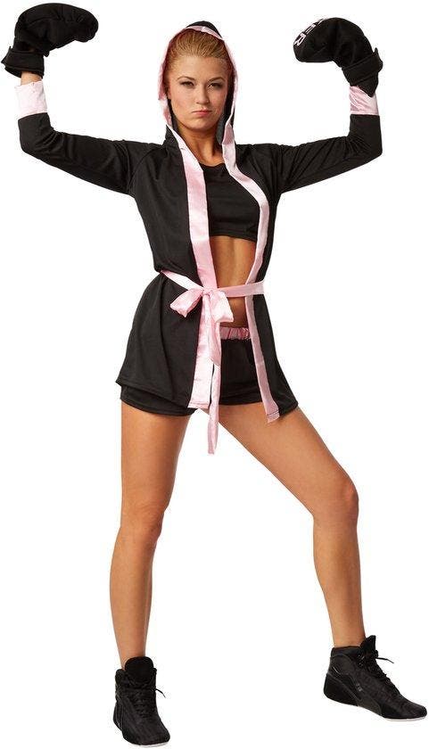2dekans | Dressforfun Vrouwenkostuum bokser zwart / roze M -, Kinderen en Baby's, Carnavalskleding en Verkleedspullen, Ophalen of Verzenden