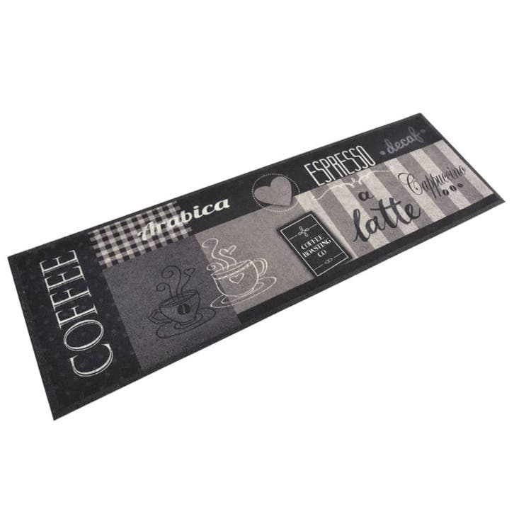 vidaXL Keukenmat wasbaar koffieprint 60x180 cm fluweel zwart, Tuin en Terras, Deurmatten, Nieuw, Verzenden
