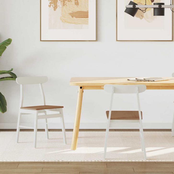 vidaXL Eetkamerstoel 2 pcs Wit en Natuurlijk 43 x 44,5 x 77, Huis en Inrichting, Stoelen, Nieuw, Verzenden