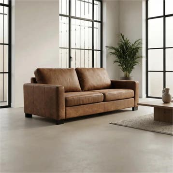 Leren bank Energy - 3 zits - Kenia Brown (bruin) - Poten, Nieuw, Ophalen of Verzenden, Modern, 200 tot 250 cm