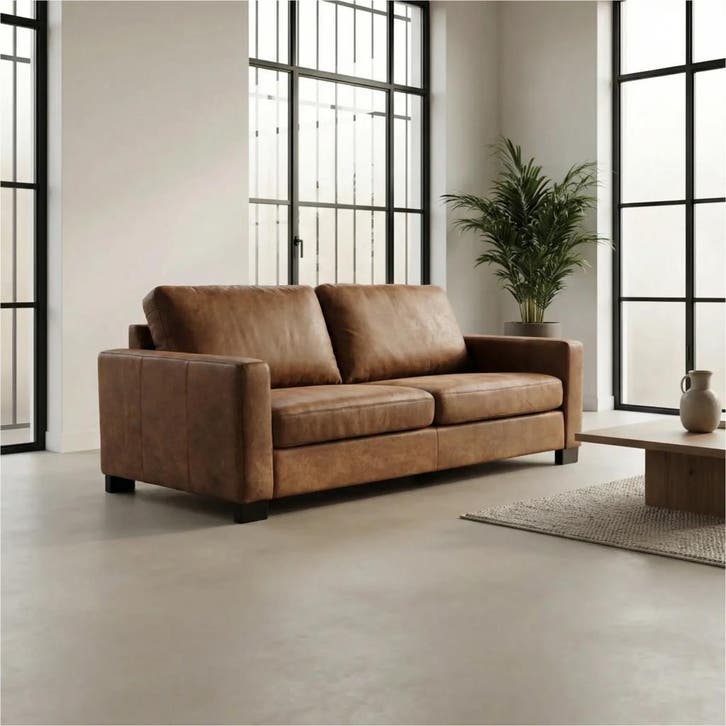 Leren bank Energy - 3 zits - Kenia Brown (bruin) - Poten, Huis en Inrichting, Zetels | Zetels, 200 tot 250 cm, 75 tot 100 cm, Nieuw