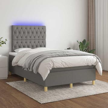 vidaXL Boxspring met matras en LED stof donkergrijs 120x200, Verzenden