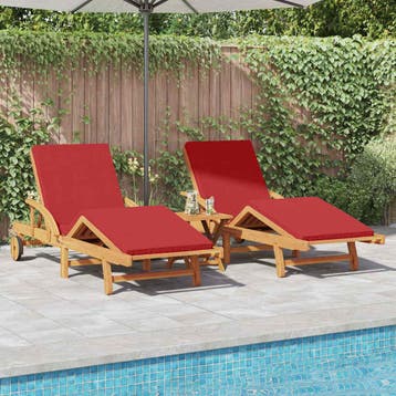 vidaXL Ligstoel 3 st Massief Acacia Hout Rood, Tuin en Terras, Verzenden, Nieuw