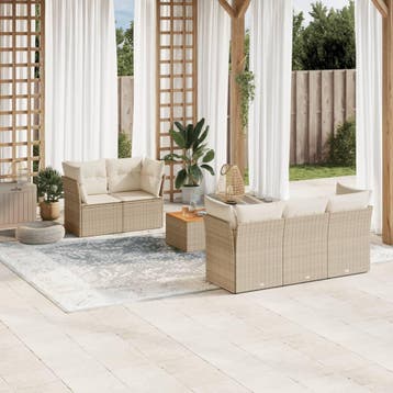 vidaXL 6-delige Loungeset met kussens poly rattan beige, Verzenden, Nieuw, Loungeset