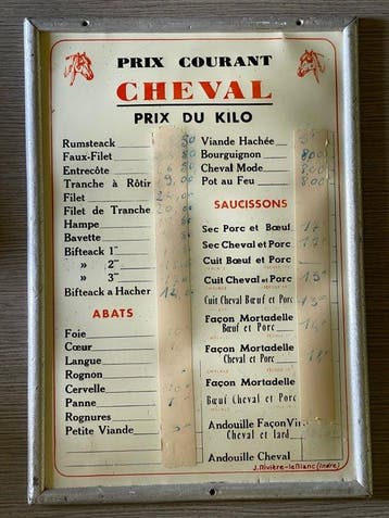 J. Rivière-leBlanc - PRIX COURANT CHEVAL - Tarif Boucherie