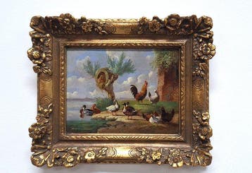 Albertus Verhoesen (1806-1881) - Pluimvee in landschap, Antiquités & Art