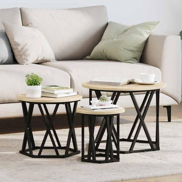 vidaXL Nestende Side Table 3 st Sonoma Eik 53 x 53 x 40 cm, Maison & Meubles, Verzenden