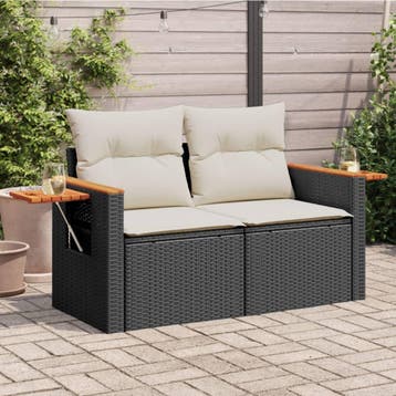 vidaXL Tuinbank 2-zits met kussens poly rattan zwart, Verzenden