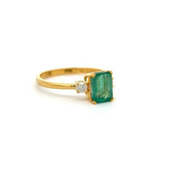 Bague - 14 carats Or jaune - 1.36ct. tw. Émeraude - Diamant, Handtassen en Accessoires, Ringen, Nieuw