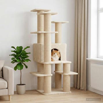 vidaXL Kattentoren met sisal krabpalen Crèmekleurig 161 cm, Verzenden, Nieuw