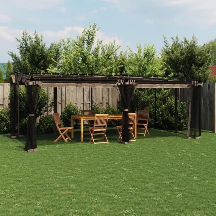 vidaXL Prieel met zijwanden van gaas 6x3 m staal taupe, Tuin en Terras, Partytenten, Nieuw, Verzenden