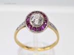 Art Deco geelgouden ring met centrale diamant..., Handtassen en Accessoires, Overige Accessoires, Ophalen, Nieuw