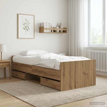 vidaXL Bedframe met lade met hoofdeinde Artisanaal eiken, Verzenden