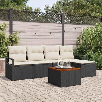 vidaXL Tuinbank Set 6 st Zwart poly rattan, Verzenden