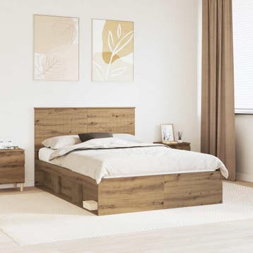 vidaXL Bedframe Ambachtelijk Eiken 140 x 190 cm Massief, Verzenden