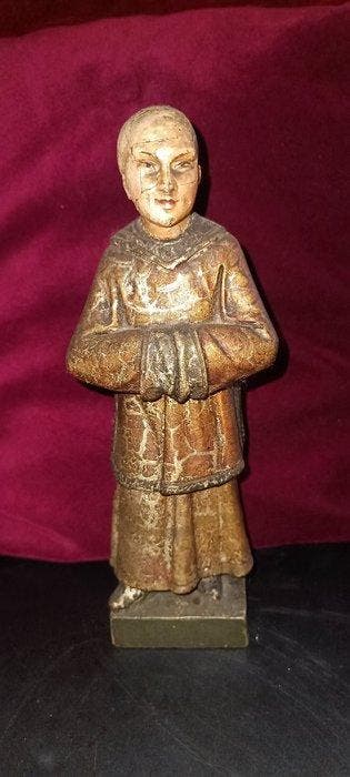 Antike chinesische Holzfigur vergoldet – Gelehrter /