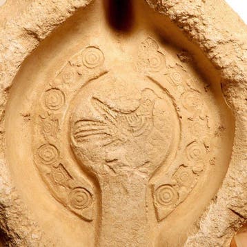 Oud-Romeins kalksteen Grote olielampvorm met vogel, Antiek en Kunst