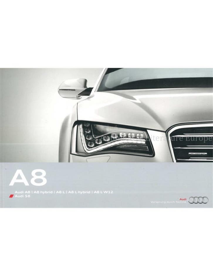 2012 AUDI A8/S8 BROCHURE DUITS, Livres, Autos | Brochures & Magazines, Enlèvement ou Envoi